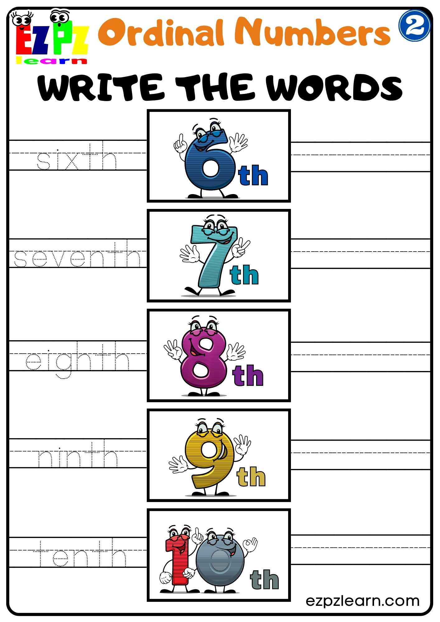 Group 2 Ordinal Numbers Write The Words Worksheet Ezpzlearn